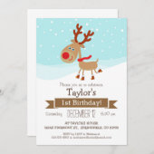 Invitation Reindeer d'hiver de Noël, fête d'anniversaire pour (Devant / Derrière)
