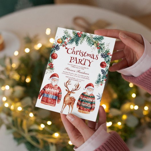 Invitation Reindeer et Père Noël Christmas Party