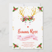 Invitation Reindeer Fille Noël Anniversaire (Devant)