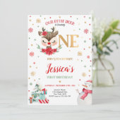 Invitation Reindeer Noël 1er anniversaire Red Winter Deer (Debout devant)