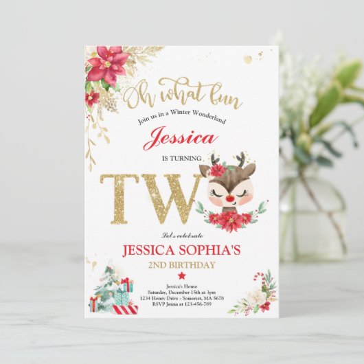 Invitation Reindeer Noël 2e anniversaire Red Winter Deer (Debout devant)