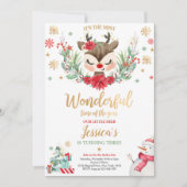 Invitation Reindeer Noël Anniversaire de la fête Red Winter D (Devant)