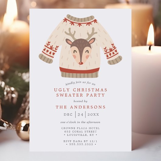 Invitation Reindeer Tacky Fête de Sweater Noël laid