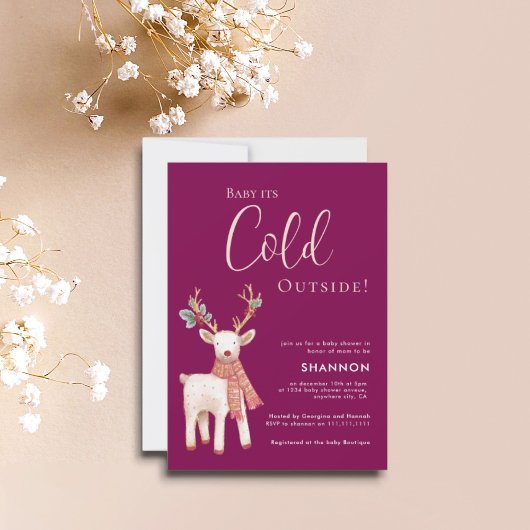 Invitation Reindeer Winter Cold Outside Baby Shower