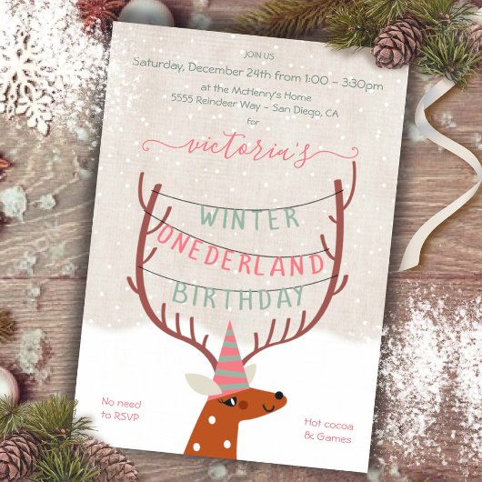 Invitation Reindeer Winter Onederland Anniversaire Fête Invit