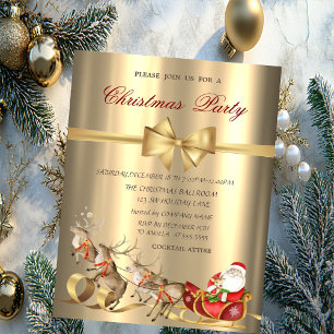 Invitation Reindees Santa Claus Sleigh Gold Christmas Party