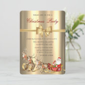 Invitation Reindees Santa Claus Sleigh Gold Christmas Party (Debout devant)
