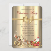 Invitation Reindees Santa Claus Sleigh Gold Christmas Party (Devant)