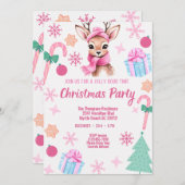 Invitation Reinder Noël Party rose (Devant / Derrière)