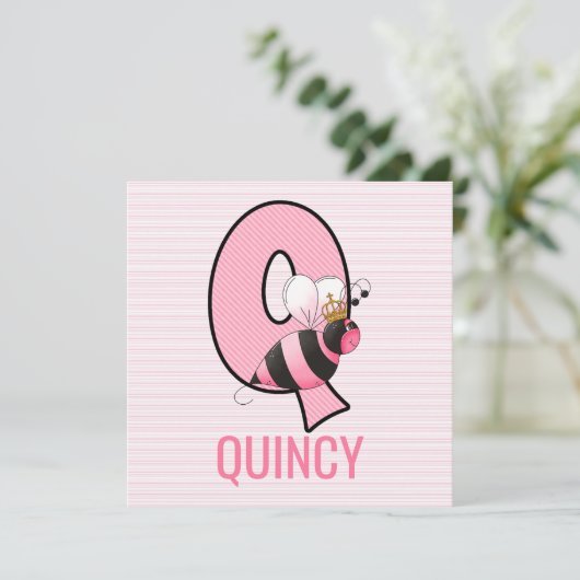 Invitation Reine Abeille Rose Lettre Q Fête d'anniversaire En (Debout devant)