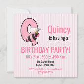 Invitation Reine Abeille Rose Lettre Q Fête d'anniversaire En (Dos)