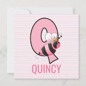 Invitation Reine Abeille Rose Lettre Q Fête d'anniversaire En (Devant)