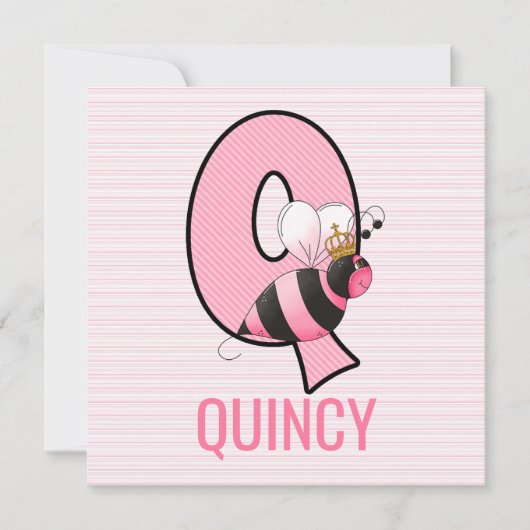 Invitation Reine Abeille Rose Lettre Q Fête d'anniversaire En (Devant)