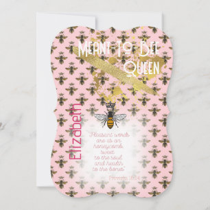 Invitation Reine d'abeille en matrice dorée rose pastel de lu