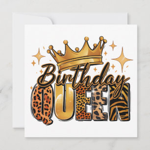 Invitation Reine d'anniversaire avec léopard à couronne dorée