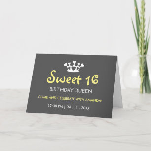 Invitation Reine d'anniversaire de sweet sixteen - gris jaune