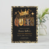 Invitation Reine d'anniversaire Fun Leopard Quarante ans (Debout devant)