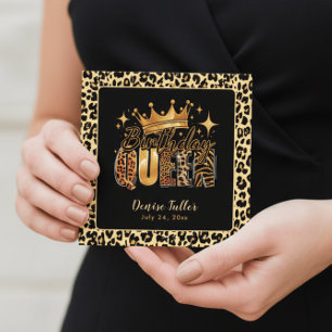 Invitation Reine d'anniversaire fun léopard Soixantième anniv