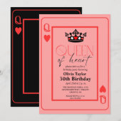 Invitation Reine de coeur fête d'anniversaire (Devant / Derrière)