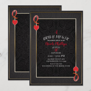 Invitation Reine de coeur noir et rouge douche de mariage
