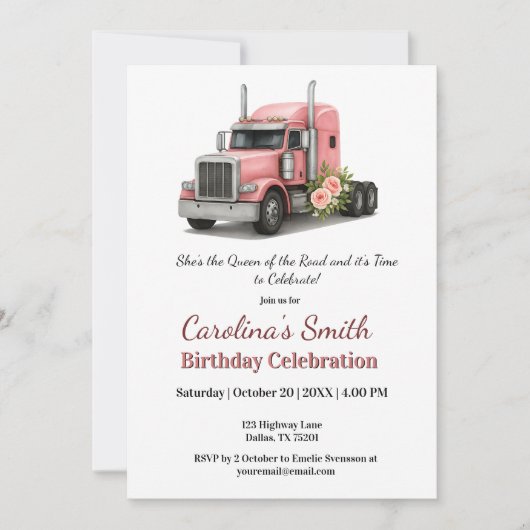 Invitation Reine de la route Anniversaire Femme conducteur de (Devant)