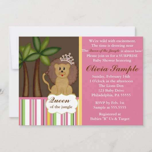 Invitation Reine de l'invitation de baby shower de jungle (Devant)