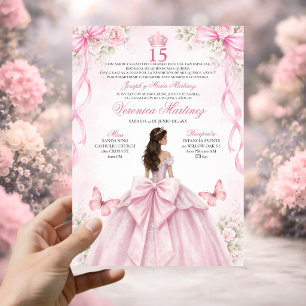 Invitation Reine espagnole Quinceañera rose poudré 15 ans Pri