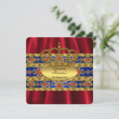 Invitation Reine King Prince Royal Blue Regal Red Crown (Debout devant)