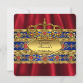 Invitation Reine King Prince Royal Blue Regal Red Crown (Devant)