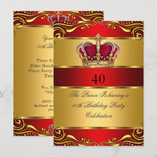Invitation Reine Prince Roi Royal Rouge Or Couronne Anniversa