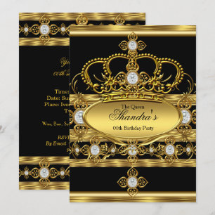 Invitation Reine Roi Prince Royal Or Diamant Couronne Fête