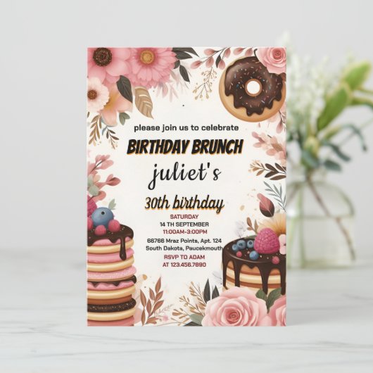 Invitation Rejoignez la crêpe de Donut adulte rose Brunch 30e (Debout devant)