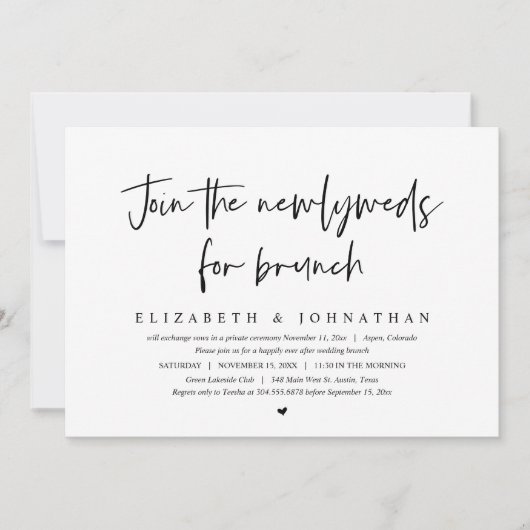 Invitation Rejoignez les jeunes mariés pour le brunch d'élope (Devant)