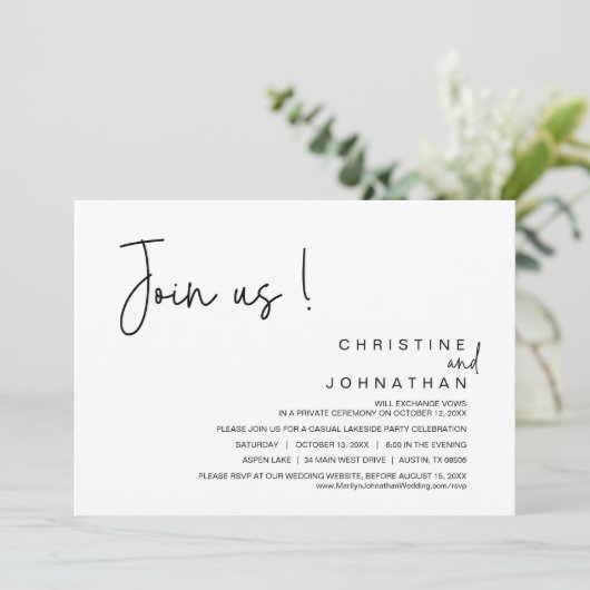 Invitation Rejoignez-Nous, Dîner Mariage Elopement, Fête, Dan (Debout devant)