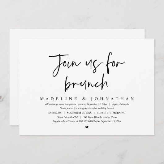 Invitation Rejoignez-Nous Pour Brunch, Mariage Elopement Part (Devant / Derrière)