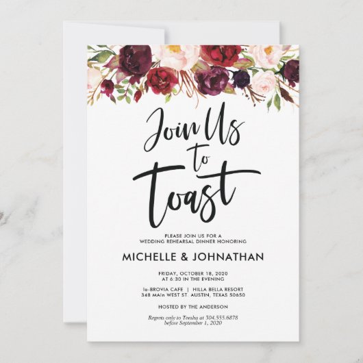 Invitation Rejoignez-nous pour trinquer, Dîner de répétition (Devant)