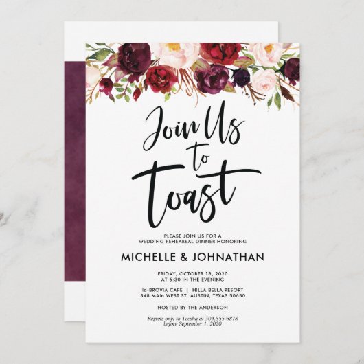 Invitation Rejoignez-nous pour trinquer, Dîner de répétition  (Devant / Derrière)