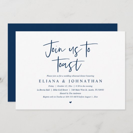 Invitation Rejoignez-nous pour trinquer, Dîner de répétition  (Devant / Derrière)