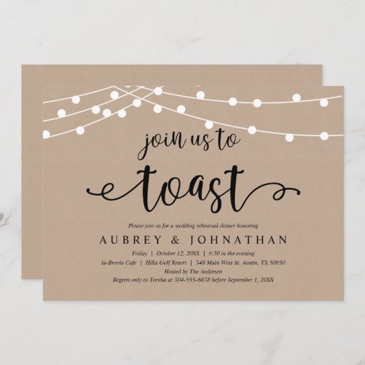 Invitation Rejoignez-nous pour trinquer, Rustic Kraft Rehears (Devant / Derrière)