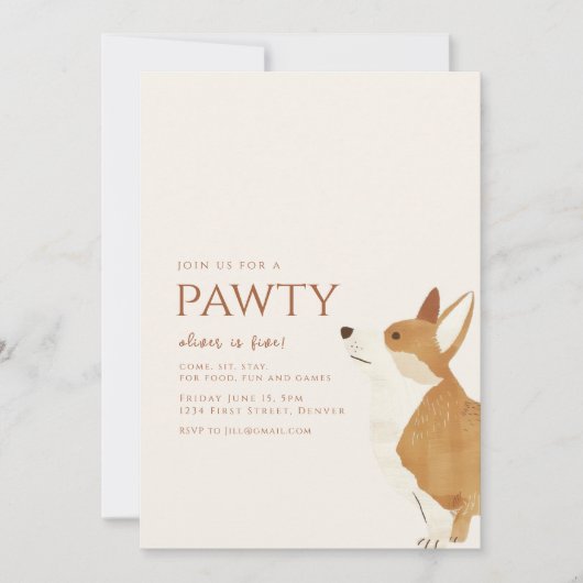Invitation Rejoignez-nous pour un anniversaire de Pawty Corgi (Devant)