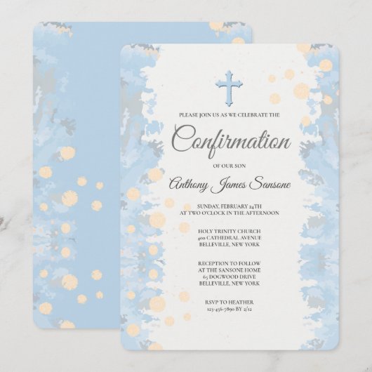 Invitation religieuse bleue fidèle (Devant / Derrière)