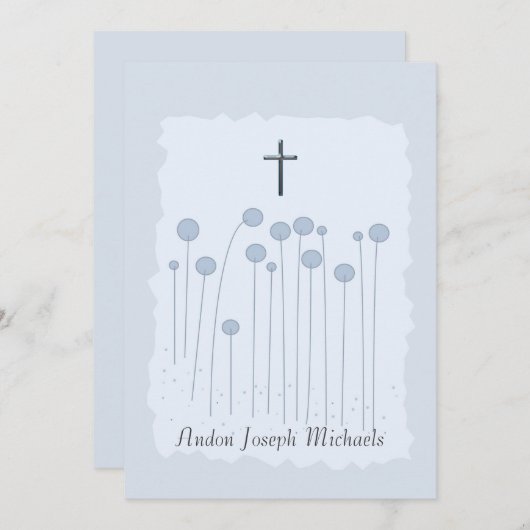 Invitation religieuse bleue Précieuse (Devant / Derrière)