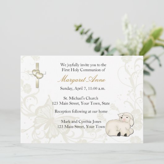 Invitation religieuse bronzage d'agneau de bébé (Debout devant)