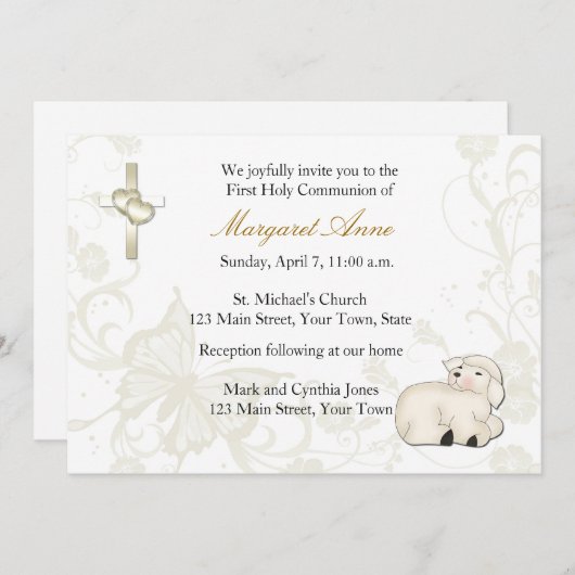 Invitation religieuse bronzage d'agneau de bébé (Devant / Derrière)