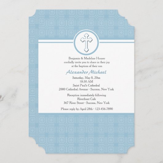 Invitation religieuse Carré bleue (Devant / Derrière)