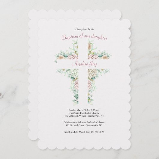 Invitation religieuse croisée florale (Devant / Derrière)