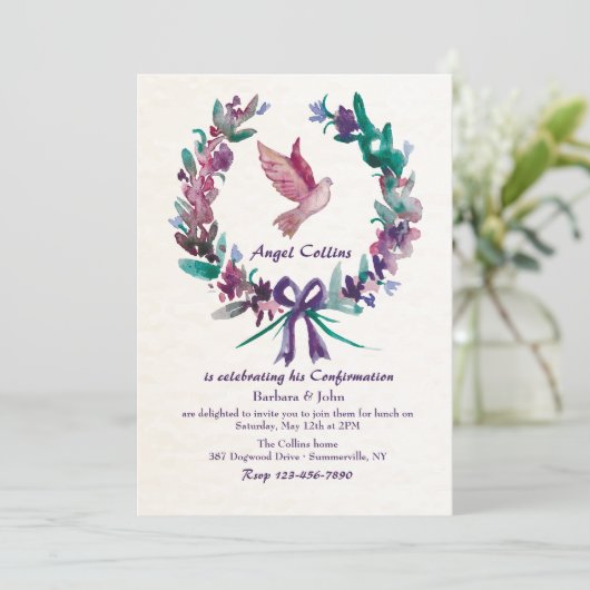 Invitation religieuse de colombe d'aquarelle (Debout devant)