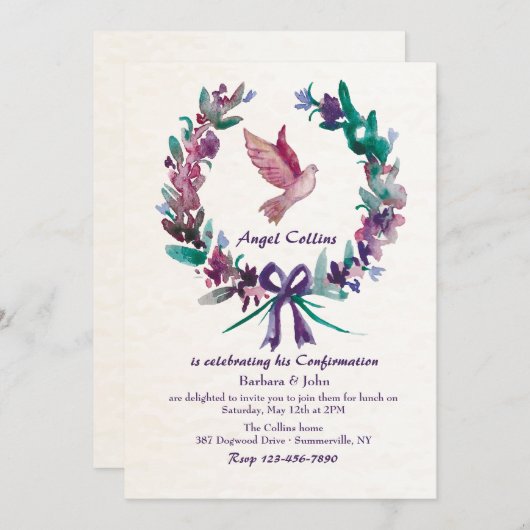 Invitation religieuse de colombe d'aquarelle (Devant / Derrière)
