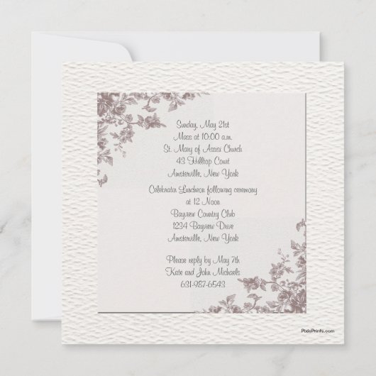 Invitation religieuse des Anciens Roses Corners (Dos)