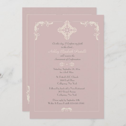 Invitation religieuse exceptionnelle de couleur ro (Devant / Derrière)